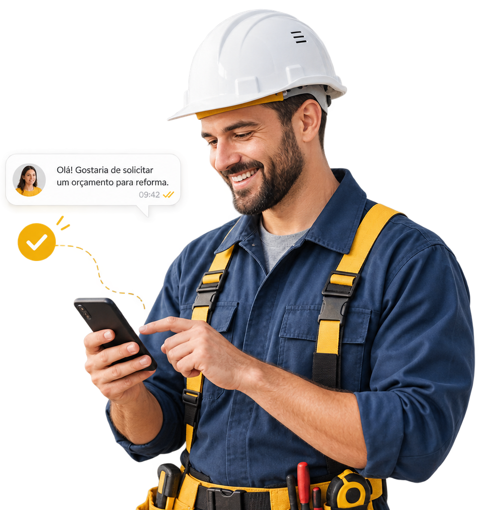 Profissional de obras sorrindo, representando trabalhadores cadastrados na plataforma OS Obras & Serviços